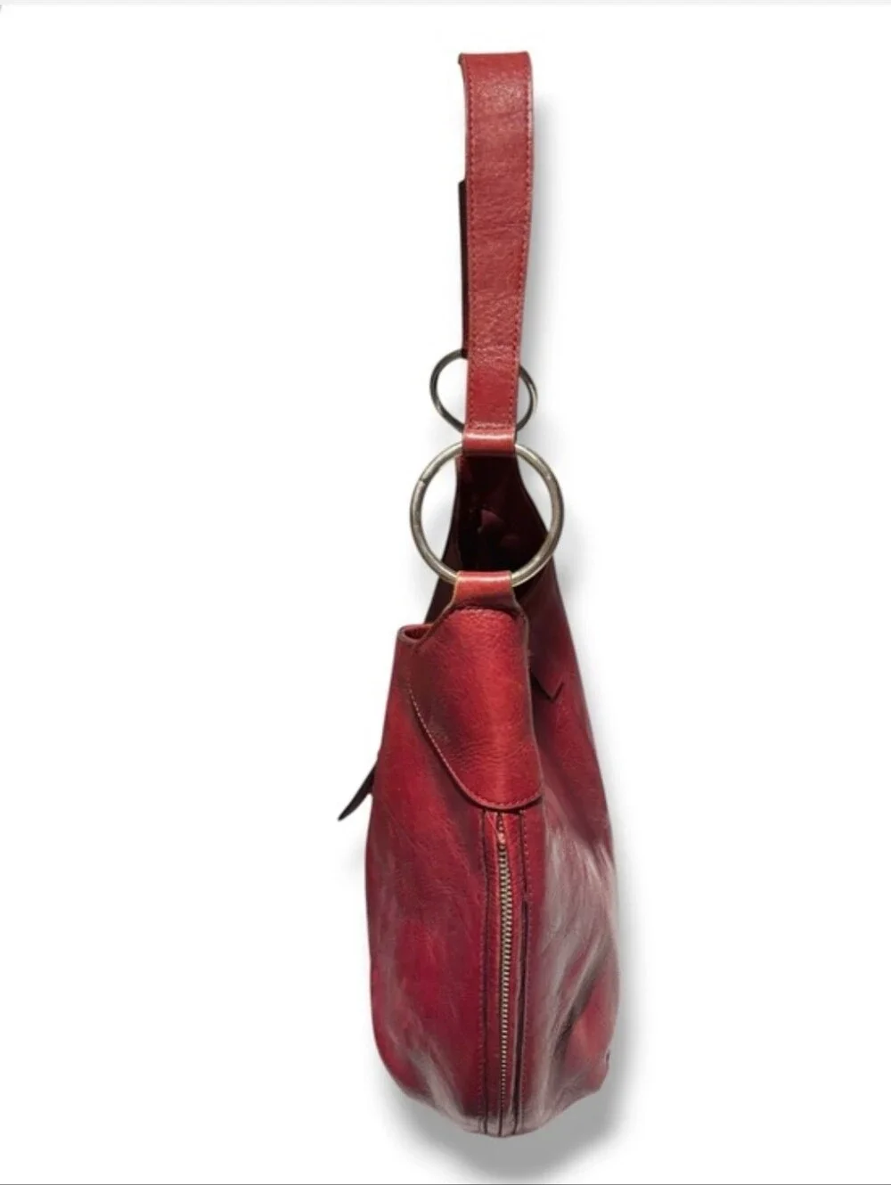 WILSONS LEATHER Red Hobo Shoulder Bag Expandable Bottom Snap Closure VINTAGE